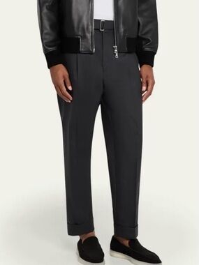 OFFICINE GENERALE 100% Wool Men's Hugo Self-Belt Pleated Pants
